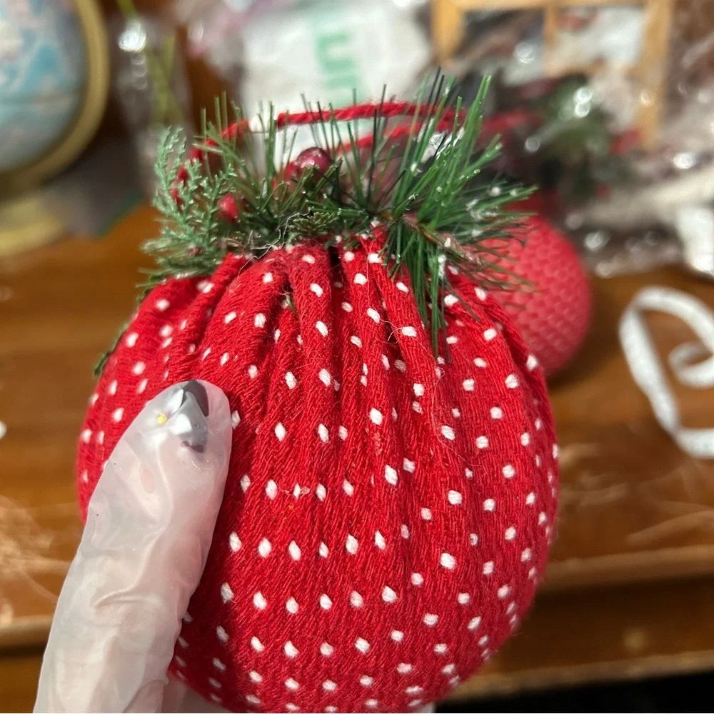 Red, White And Green Dotted Decorative Bauble Ornament - Set Of 2 - “Icicles”